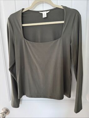 H&M Olive Square-Neck Long Sleeve Top